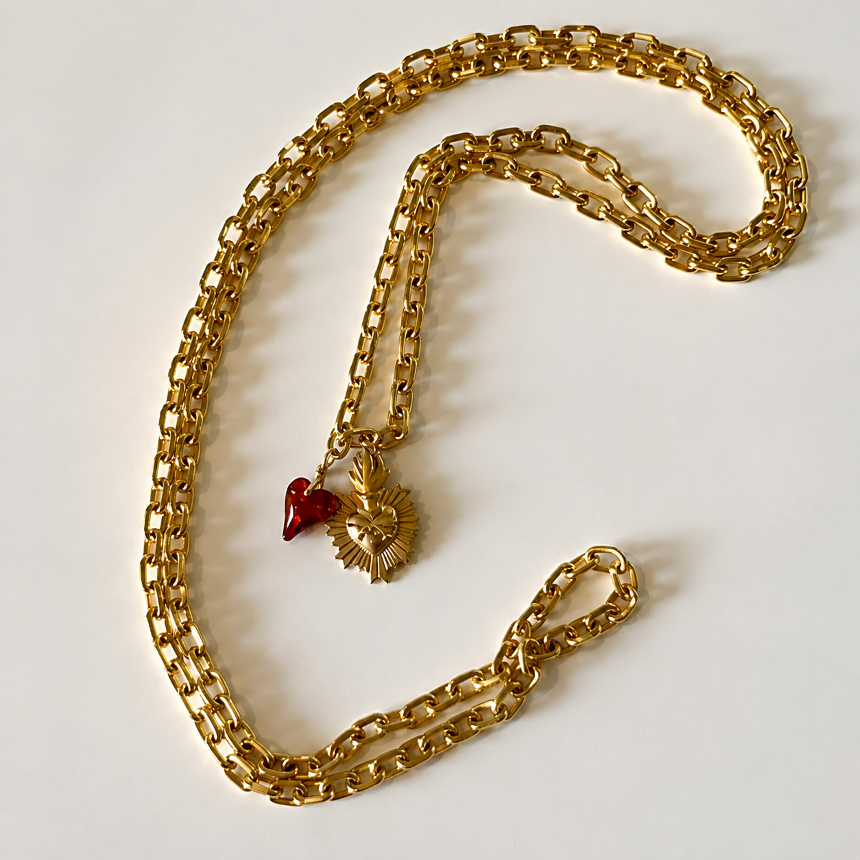 Ex-Voto & Crystal Heart Necklace (40")